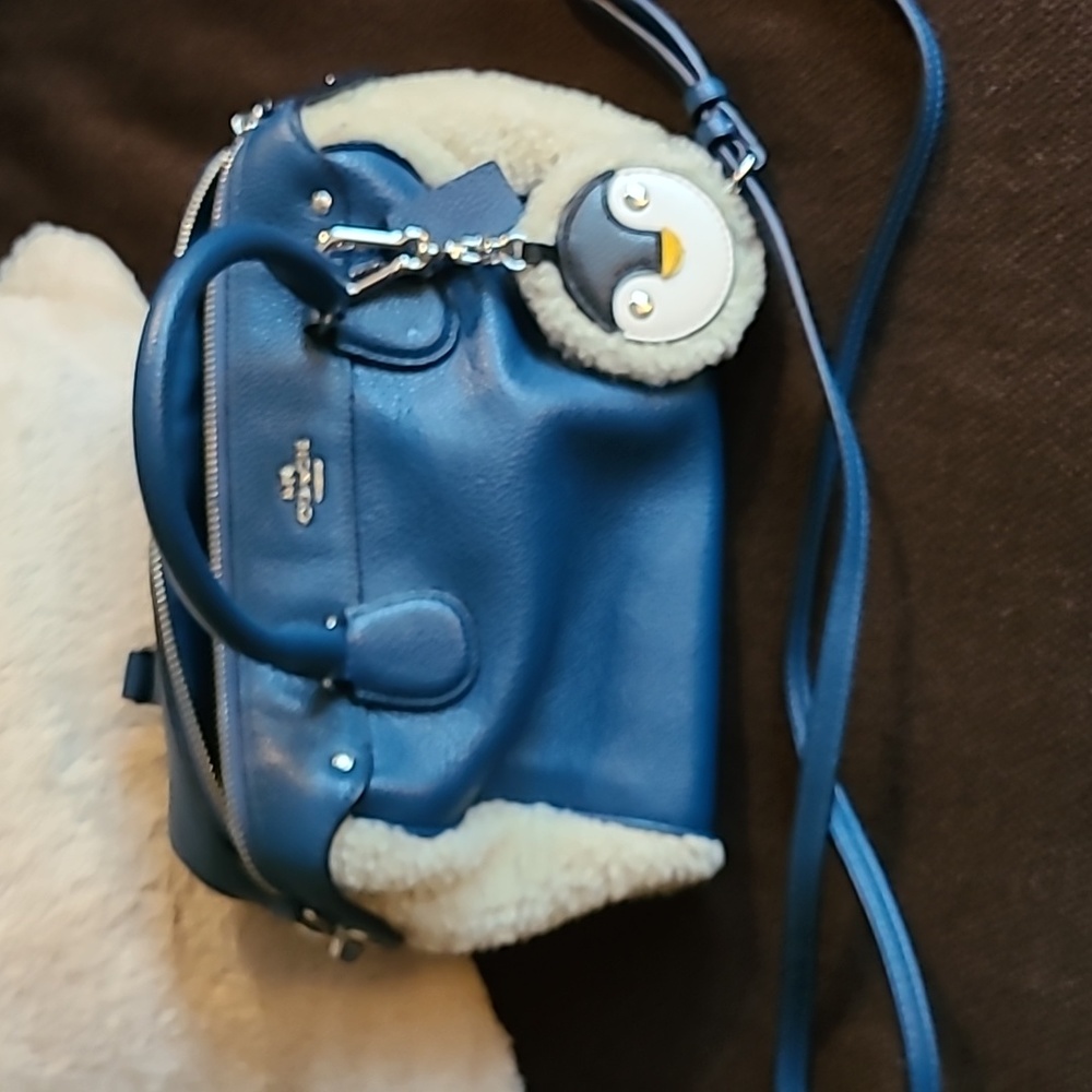 Blue furry coach bag